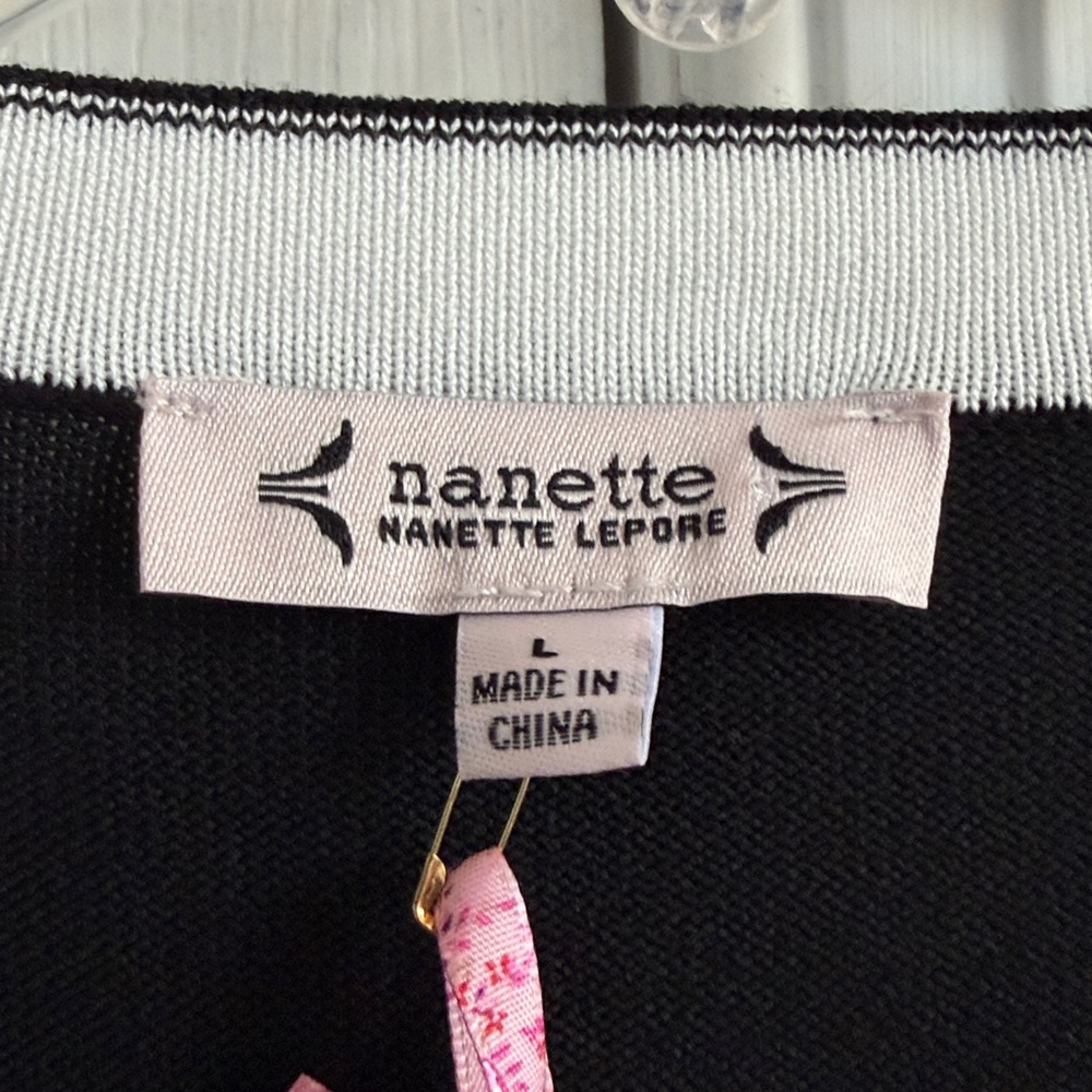 Nanette Lepore Black Knit Sweaters Dresses Black V-Neck Size L NWT - Picture 7 of 11